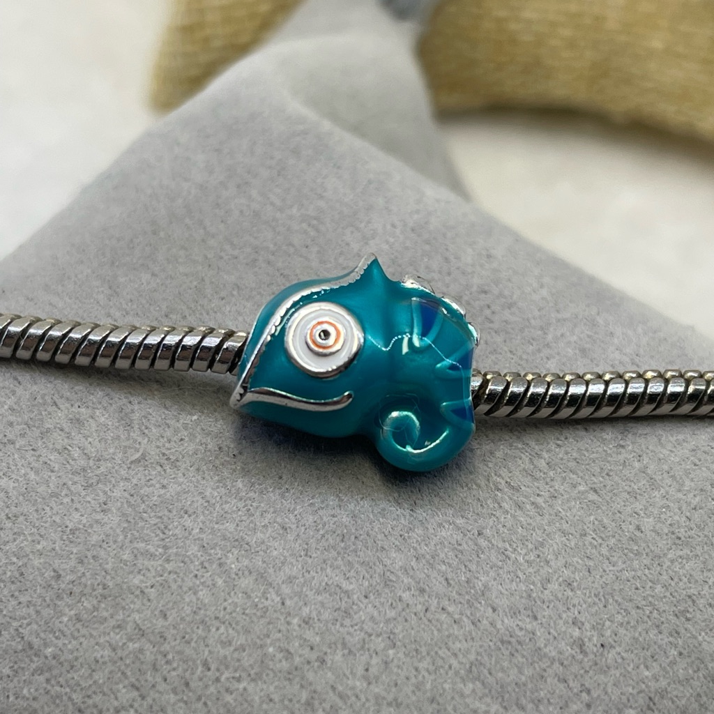 Sterling Silver Blue Chameleon Lizard Charm Bead Sterling Silver Blue Chameleon Lizard Charm Bead